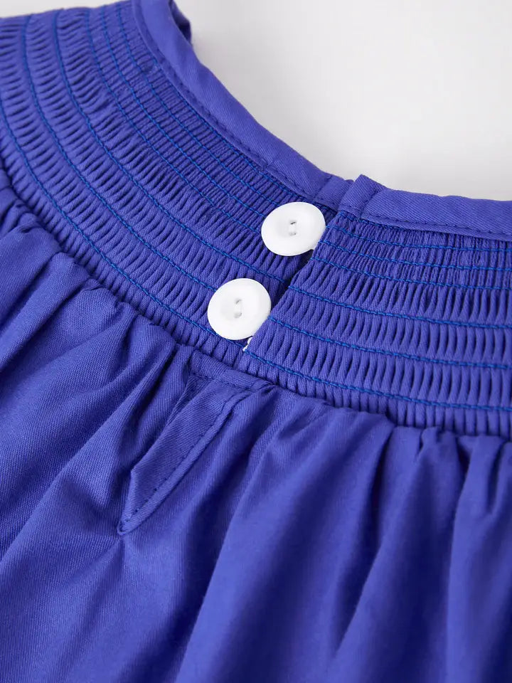 Back To School Apple Embroidery Blue Girls Dress