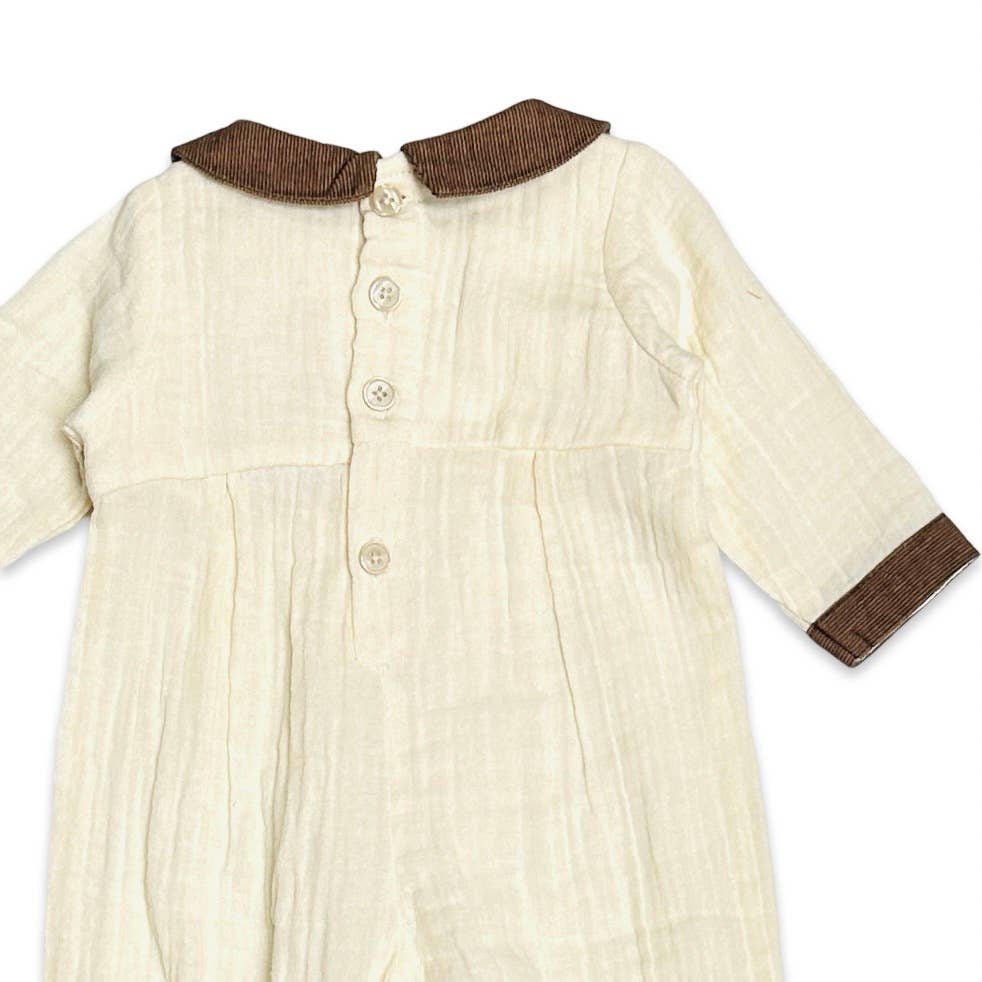 Embroidered Crinkled Muslin Baby Jumpsuit (Organic)