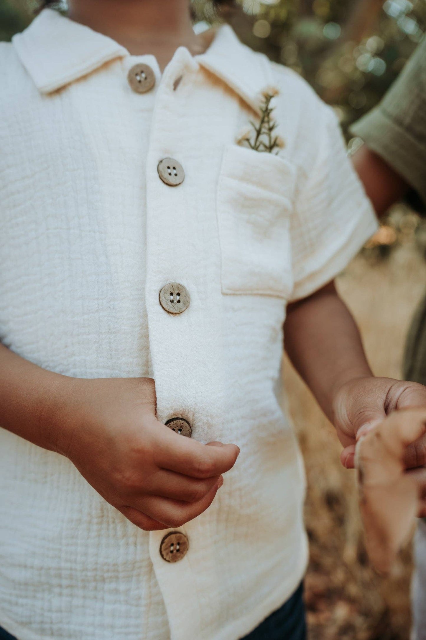 Organic short sleeve button up shirt in Cream