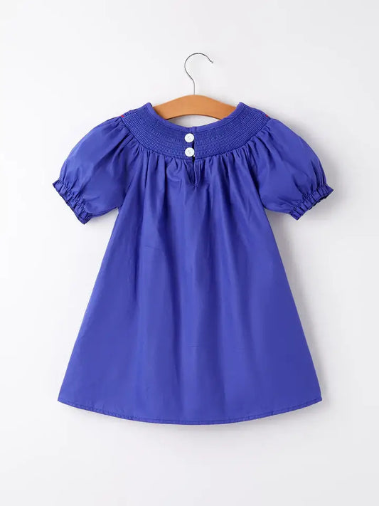 Back To School Apple Embroidery Blue Girls Dress AS-IS (size 7)