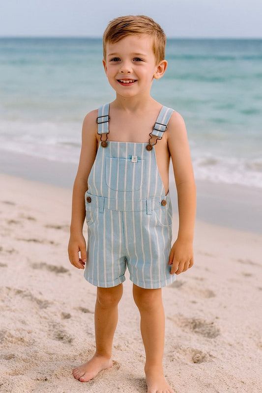 Galleon Pale Chambray Stripe Woven Overalls
