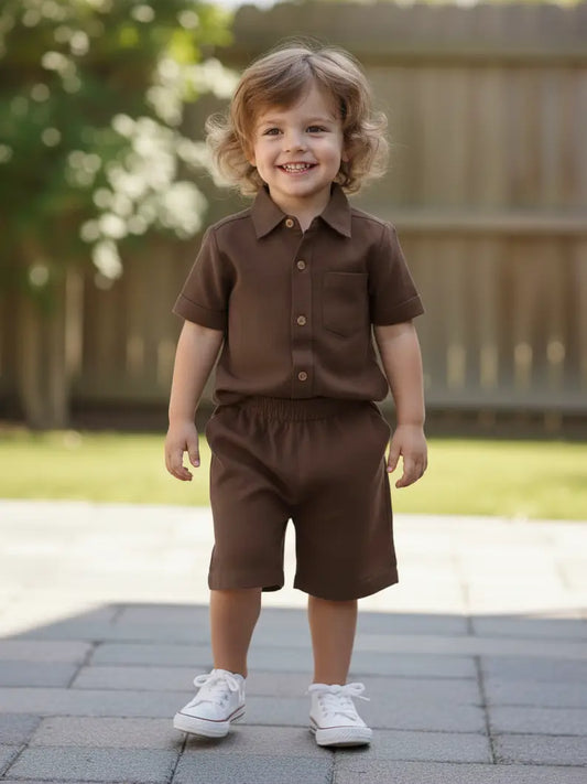 Chocolate Joey Shorts and Shirt Set Brown