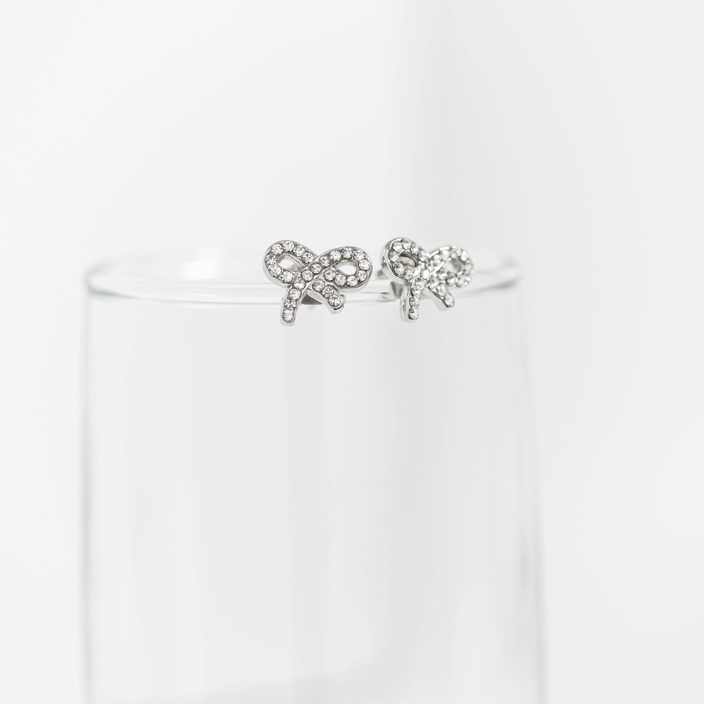 18K Gold PVD Stainless Steel CZ Bow Stud Earrings