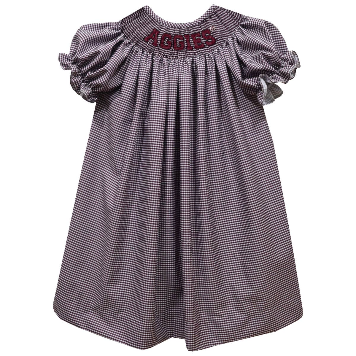 Texas AM Aggies Smocked Maroon Gingham Short Sleeve Bishop