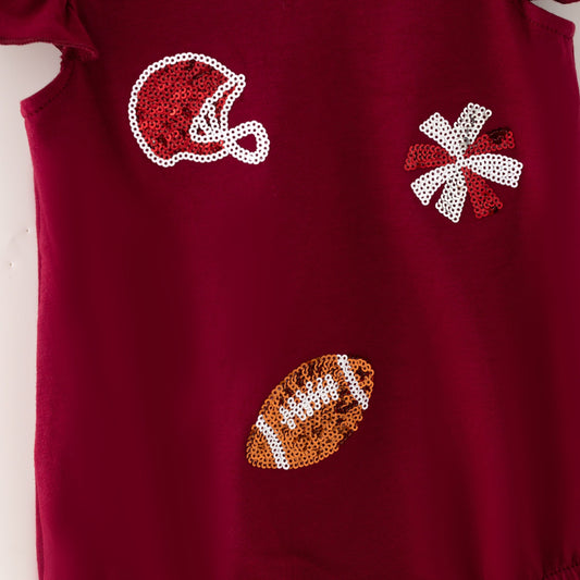 Maroon Football Sequin Baby Romper