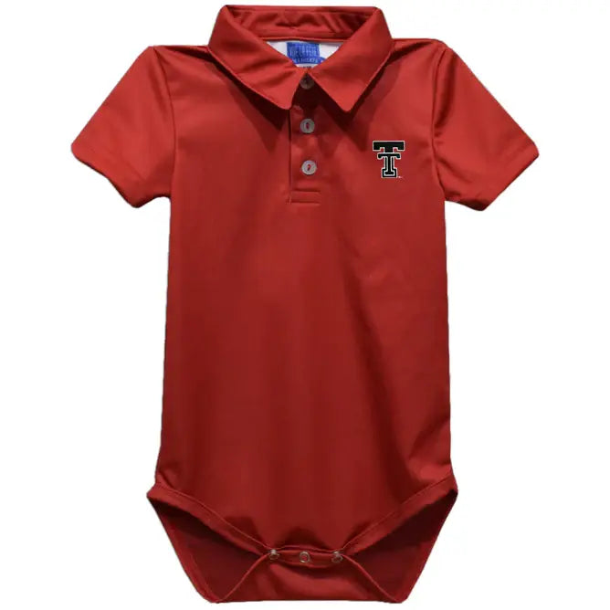 Texas Tech Red Raiders Embroidered Red Solid Knit Polo Bodysuit