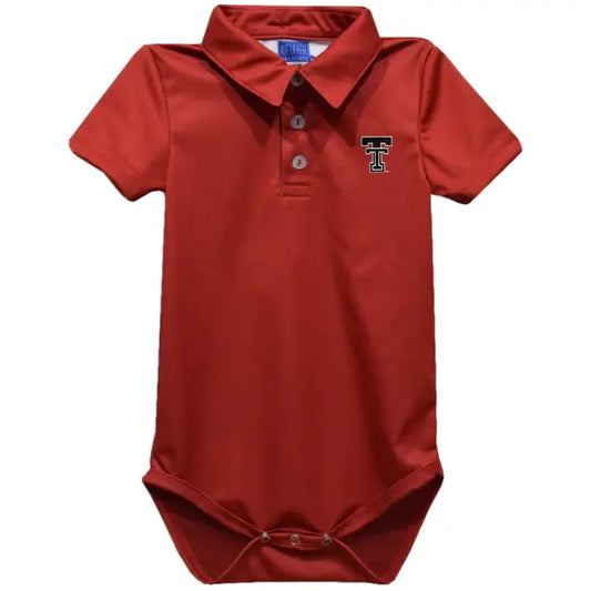 Texas Tech Red Raiders Embroidered Red Solid Knit Polo Bodysuit