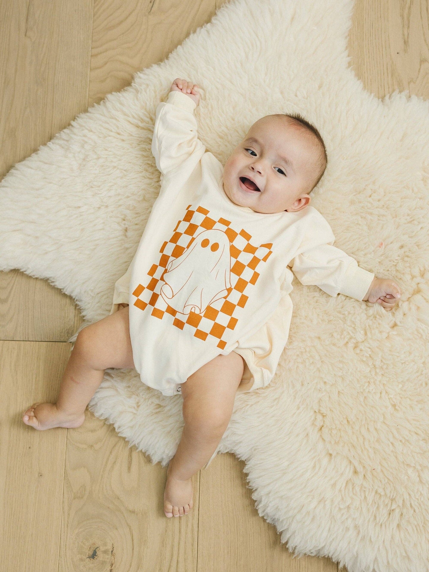 Checkered Ghost Baby Sweatshirt Romper Halloween Bubble Boy