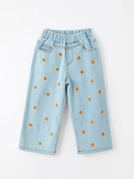 Halloween Thanksgiving Pumpkin Embroidered Flare Pants