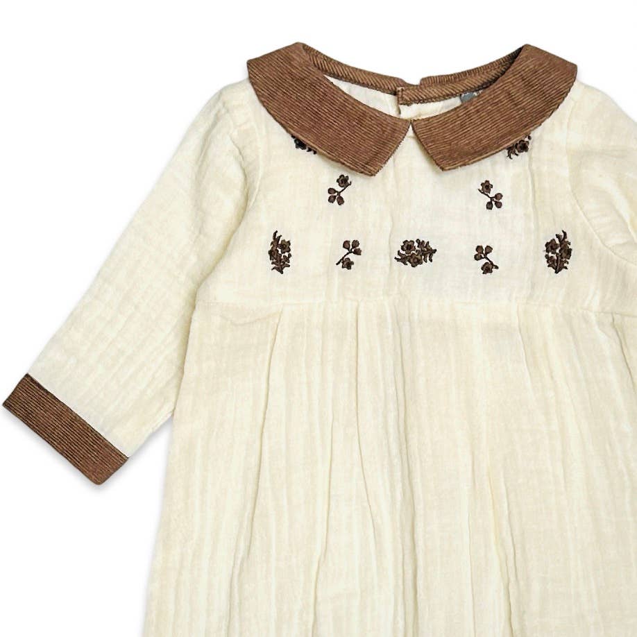 Embroidered Crinkled Muslin Baby Jumpsuit (Organic)