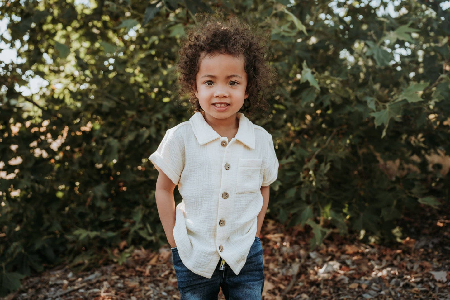 Organic short sleeve button up shirt in Cream