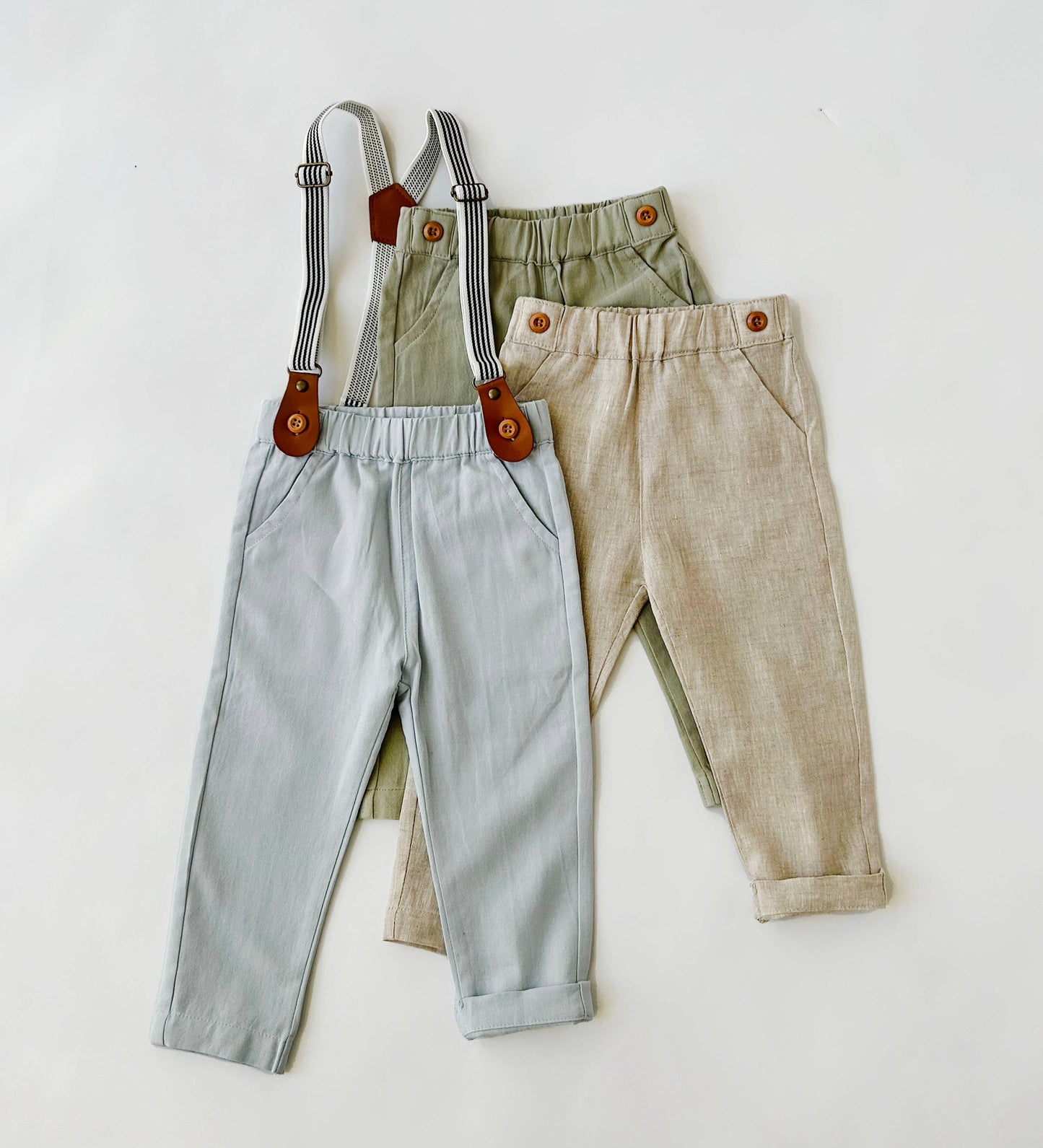 Boys Linen Dress PANTS with suspenders Britches Cotton Linen