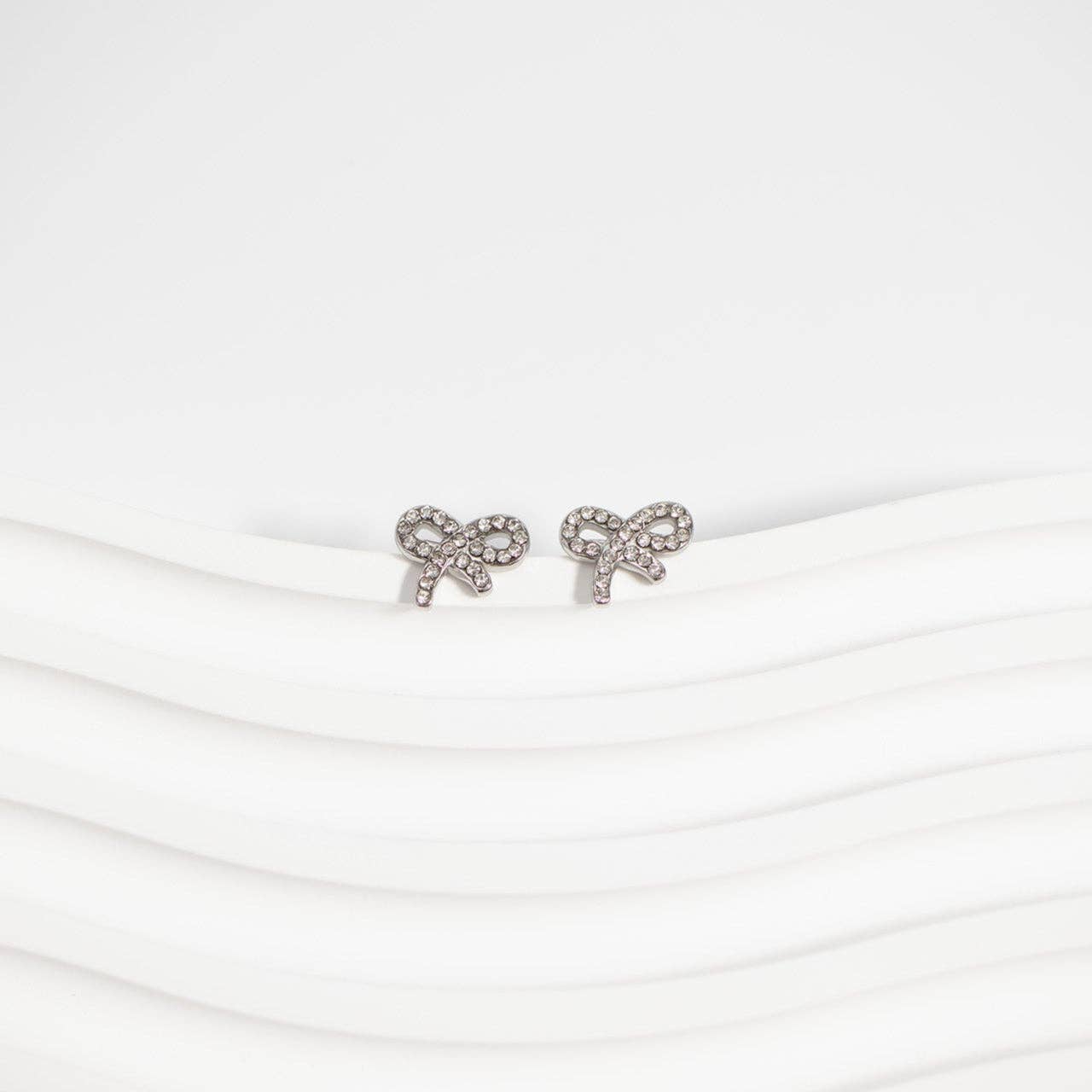 18K Gold PVD Stainless Steel CZ Bow Stud Earrings