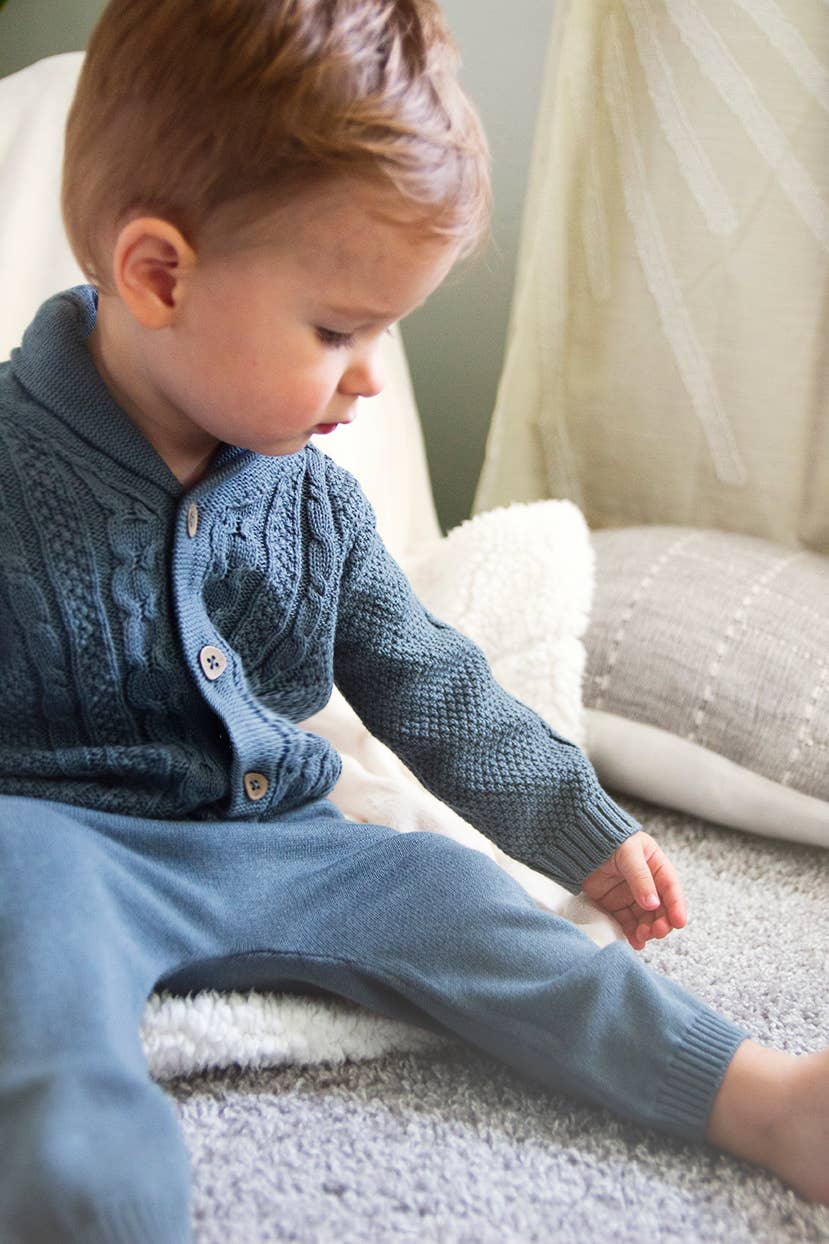 Shawl Collar Cable Knit Baby Cardigan Sweater (Organic)
