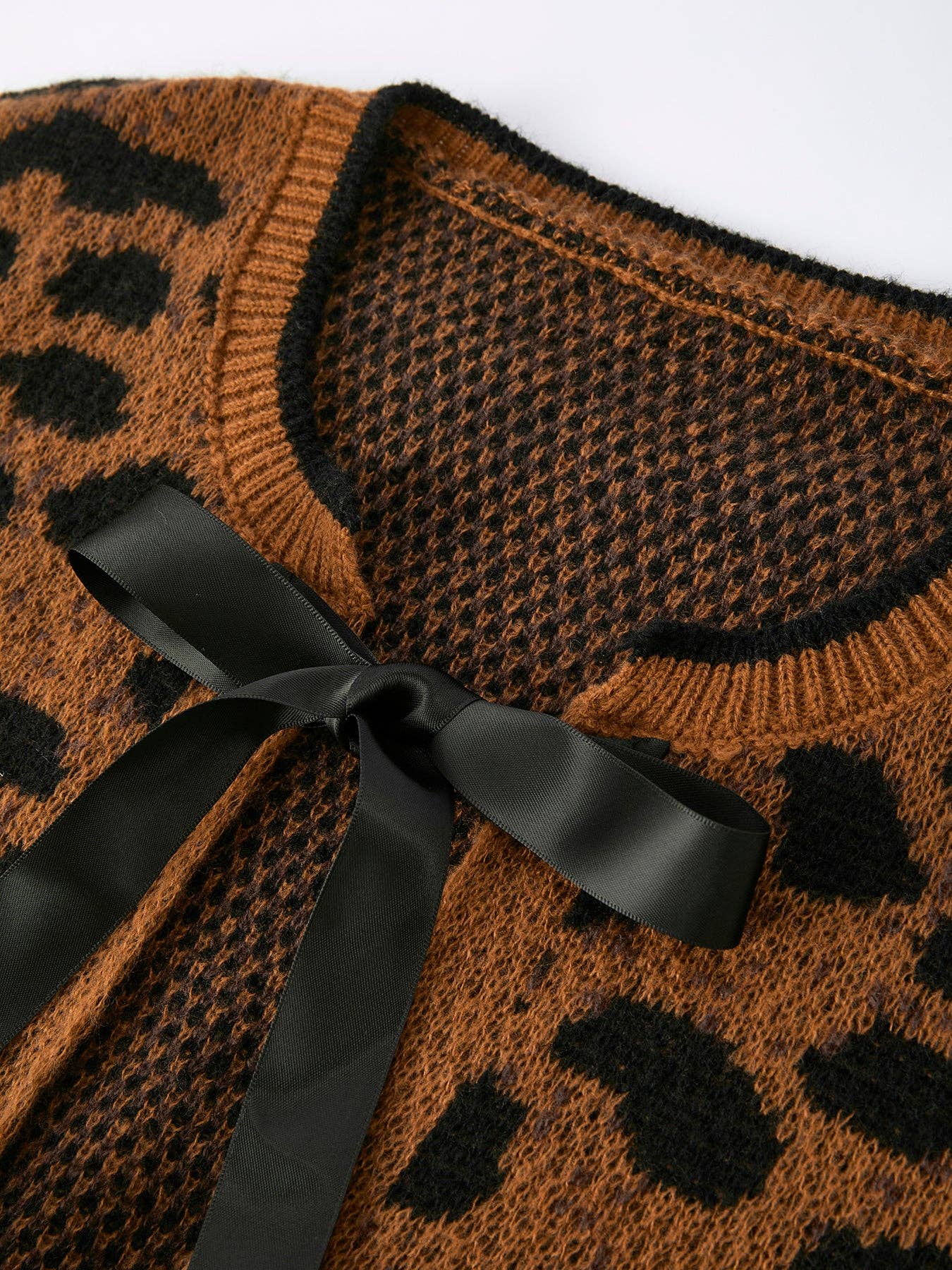 Mommy and Me Leopard Sweater Cardigan with Black Ribbon Bows
