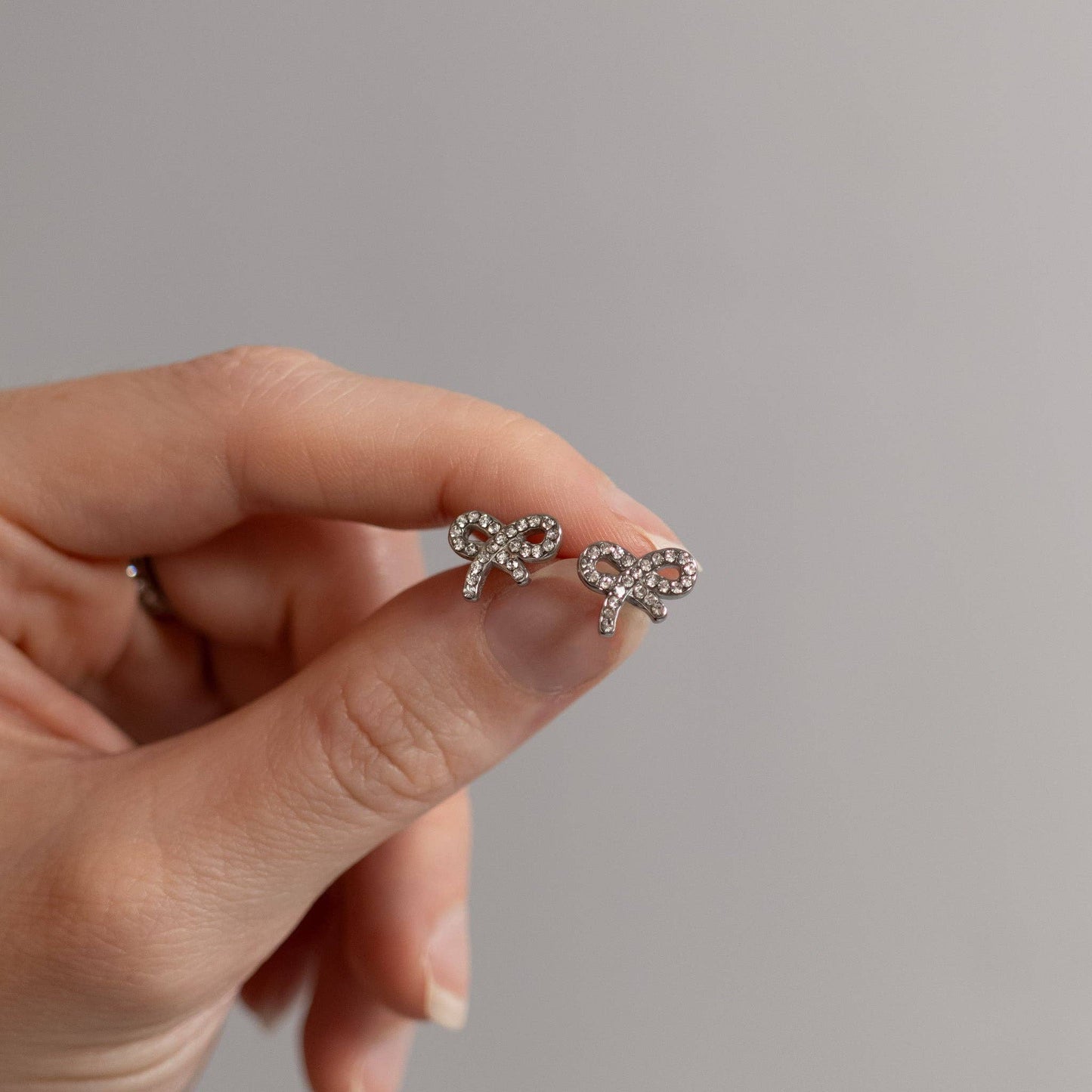 18K Gold PVD Stainless Steel CZ Bow Stud Earrings