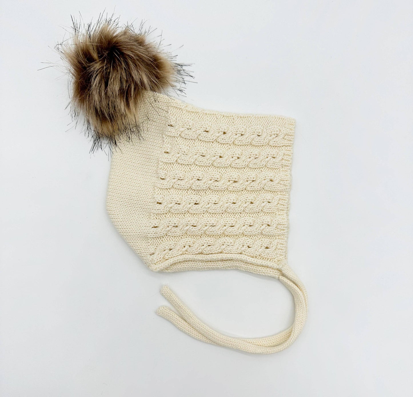 Cable Knit Bonnet with Pom