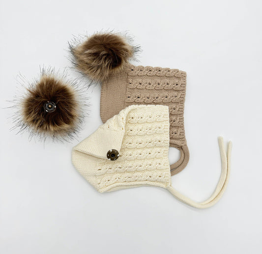Cable Knit Bonnet with Pom