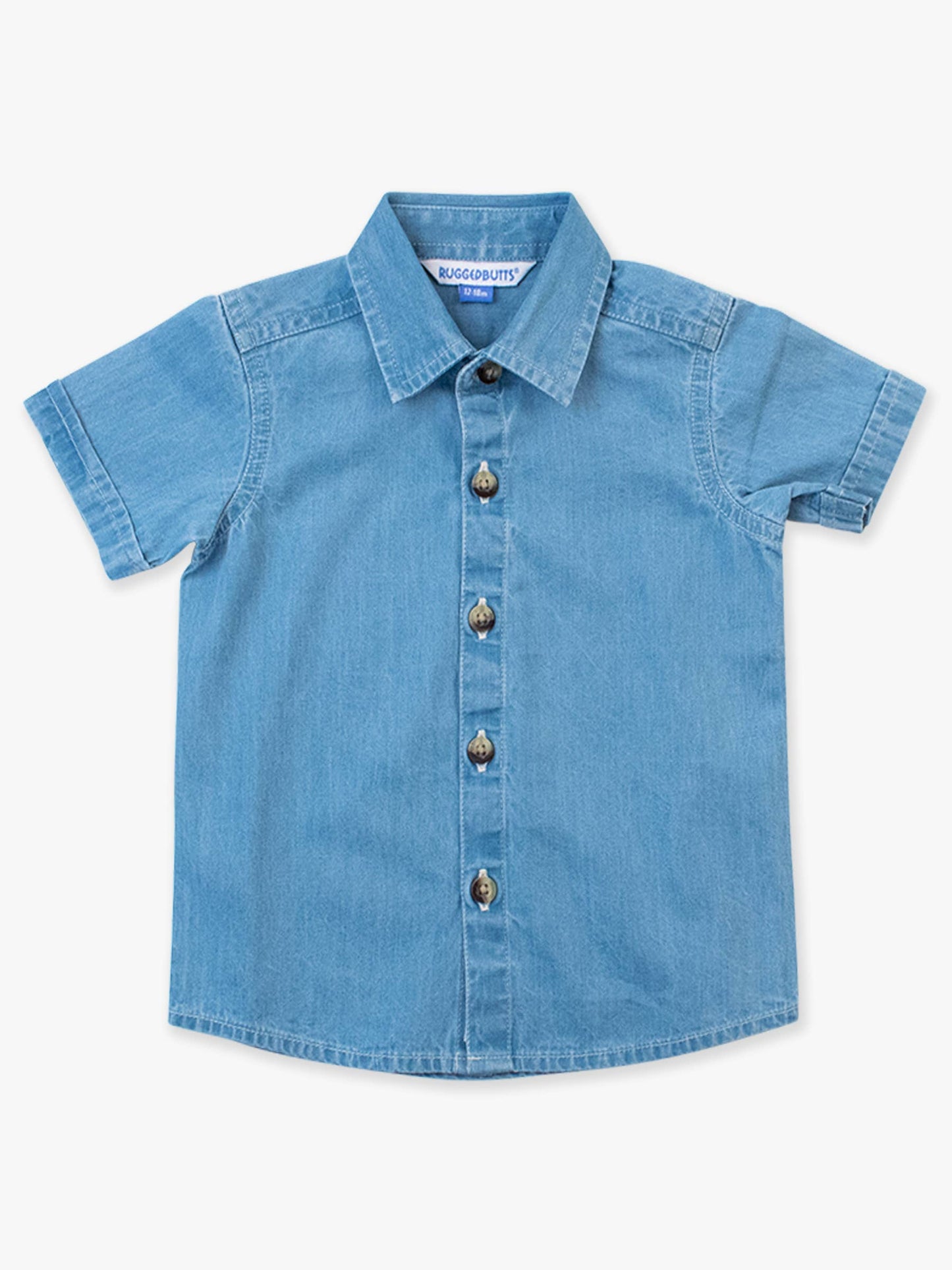 Boys Light Wash Denim Short Sleeve Button Down Shirt