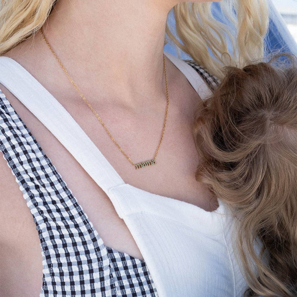 18K Gold PVD Stainless Steel Mama Charm Necklace