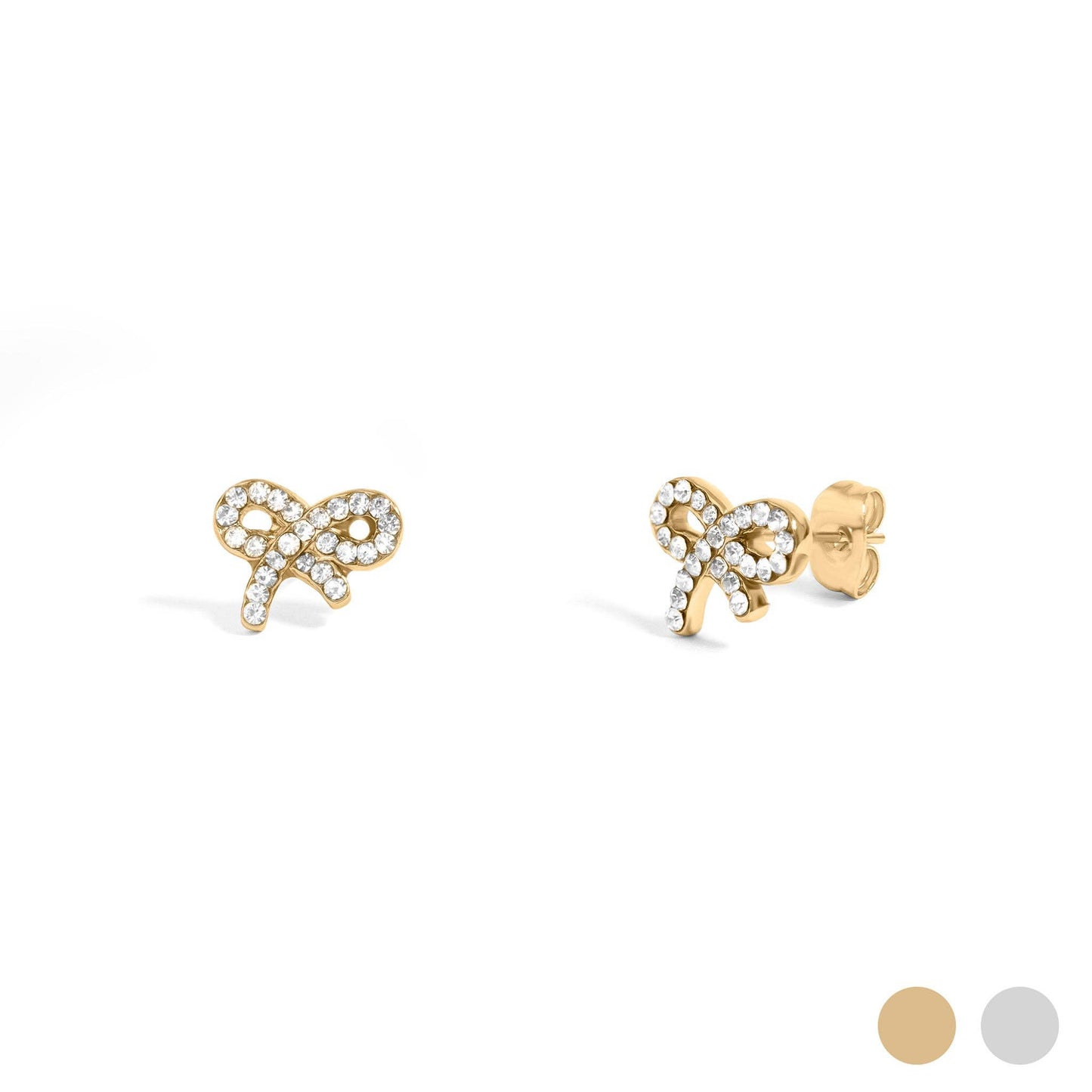 18K Gold PVD Stainless Steel CZ Bow Stud Earrings