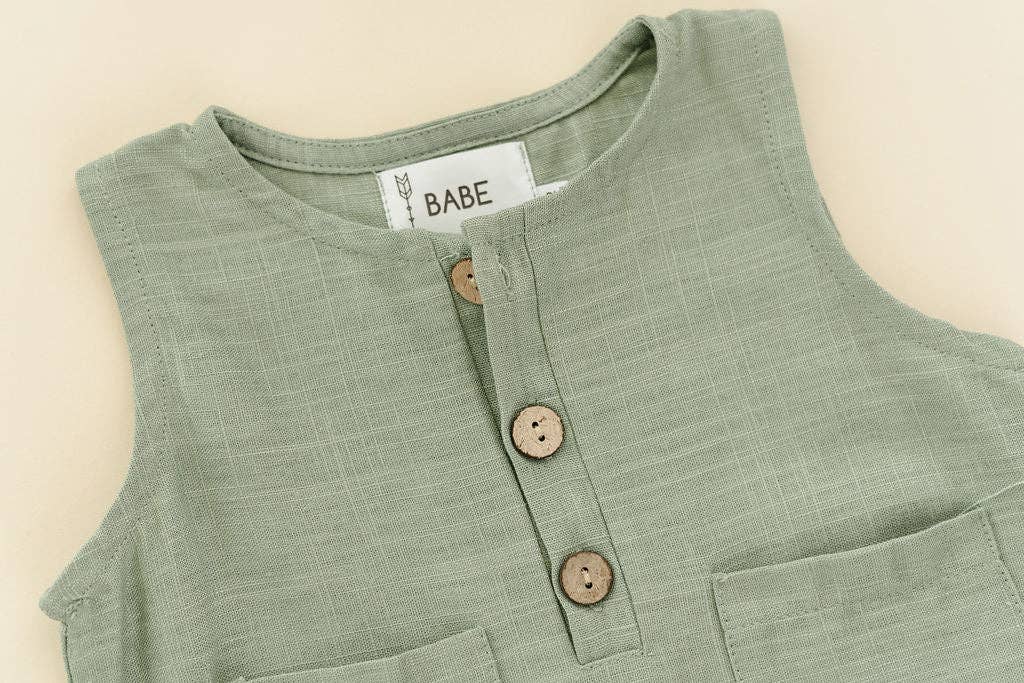 Green Crop Linen Romper