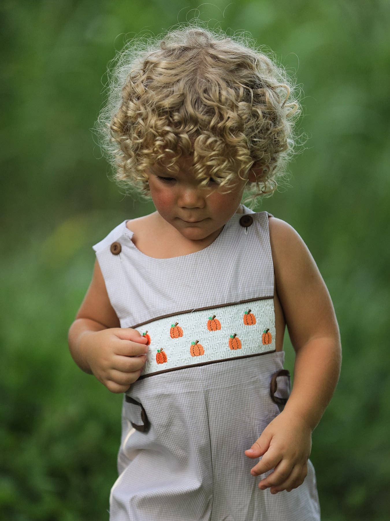 Fall Halloween & Thanksgiving  Pumpkin Smock Embroidered Boys Romper