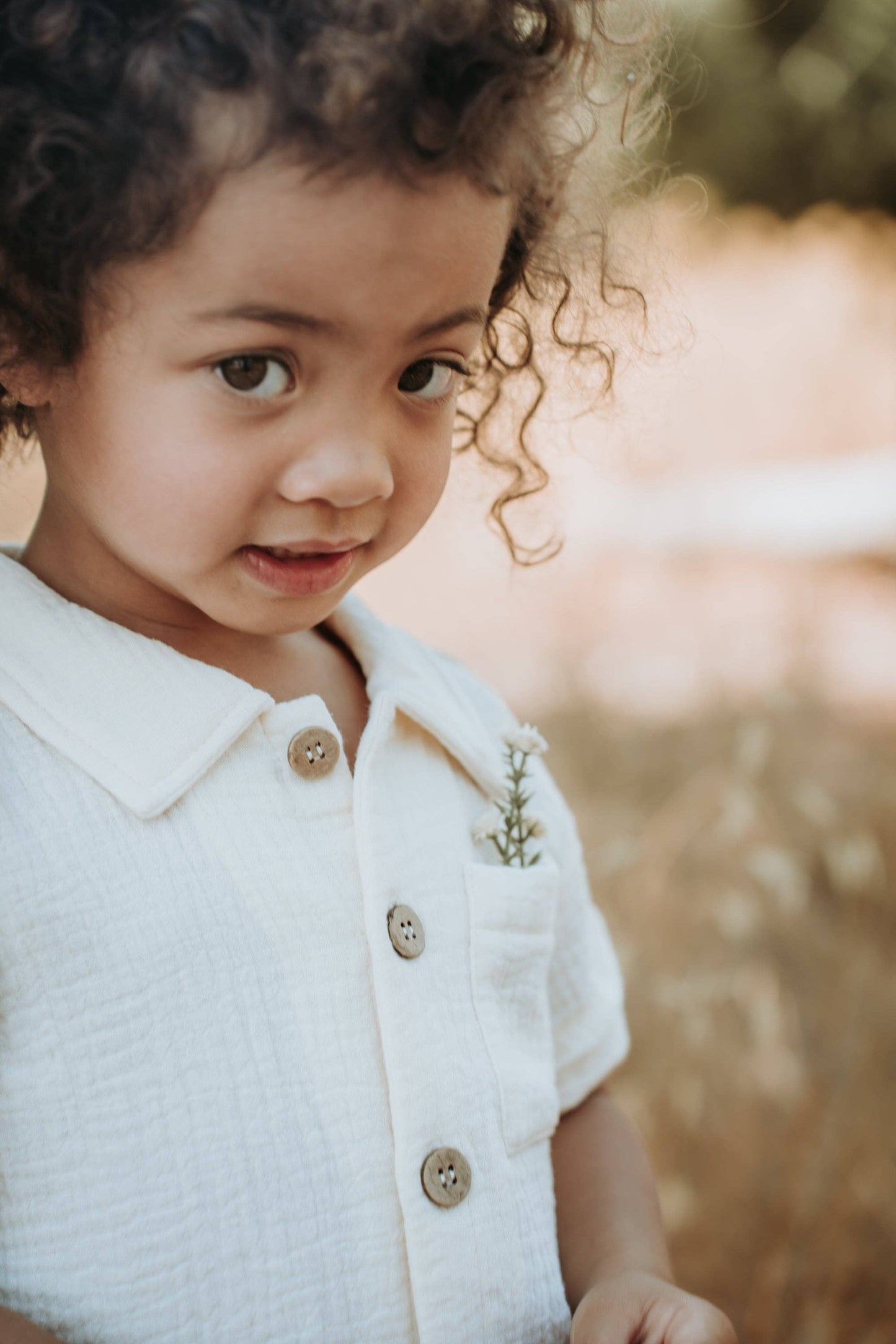 Organic short sleeve button up shirt in Cream