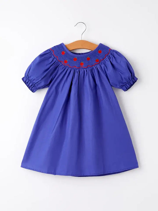 Back To School Apple Embroidery Blue Girls Dress AS-IS (size 7)