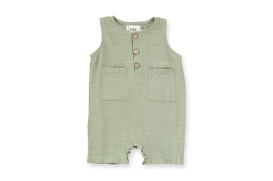 Green Crop Linen Romper