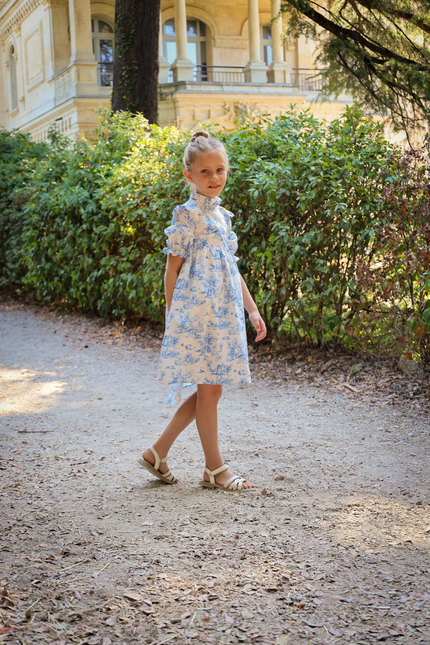Aoki Dress-Blue Toile | Short Sleeve