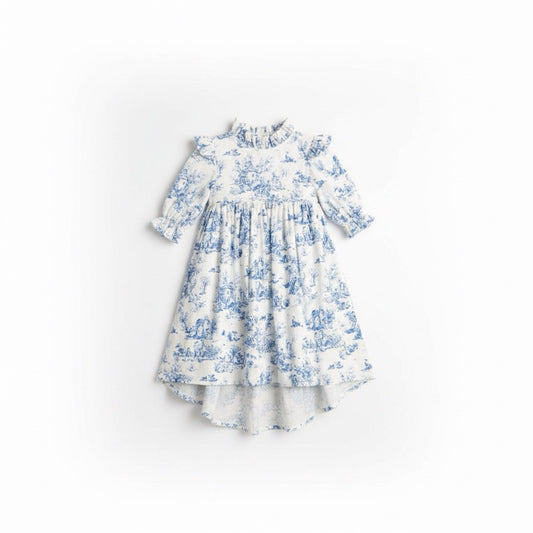 Aoki Dress-Blue Toile | Short Sleeve