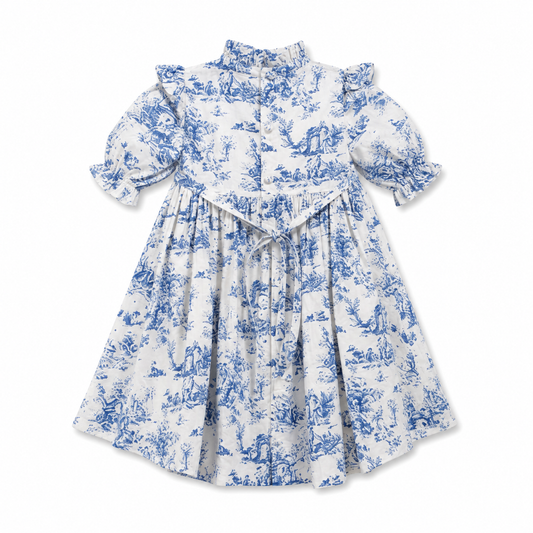 Aoki Dress-Blue Toile | Short Sleeve