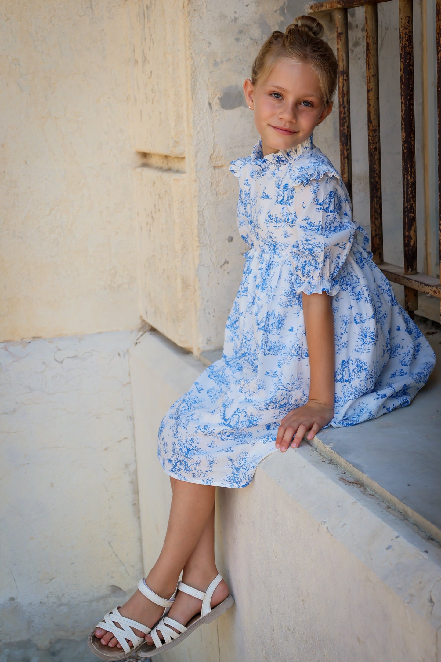 Aoki Dress-Blue Toile | Short Sleeve