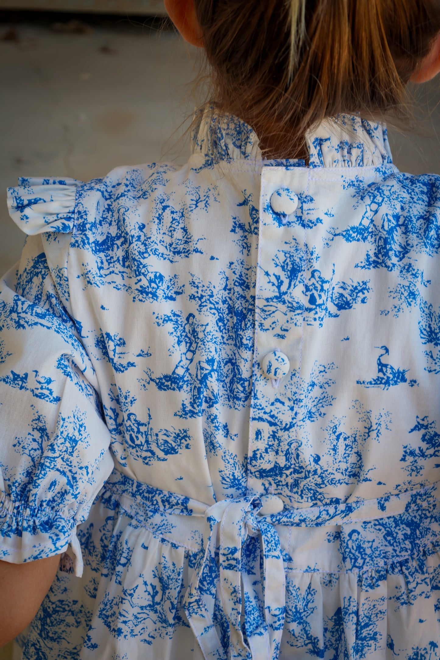 Aoki Dress-Blue Toile | Short Sleeve