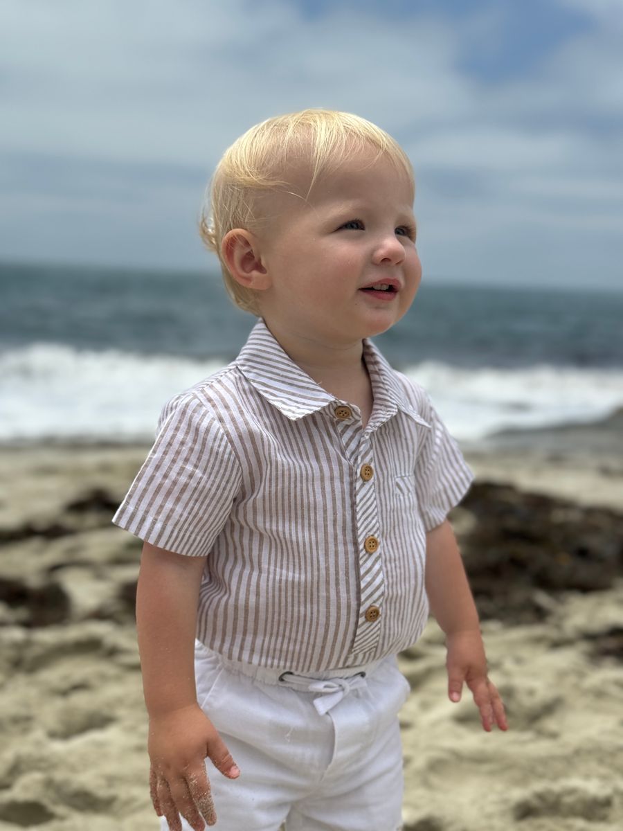 Cream/White Stripe Helford Woven Onesie