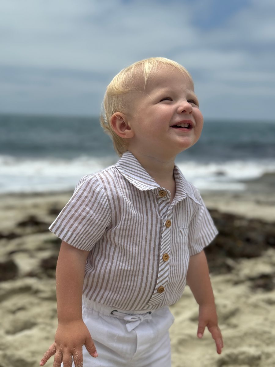 Cream/White Stripe Helford Woven Onesie