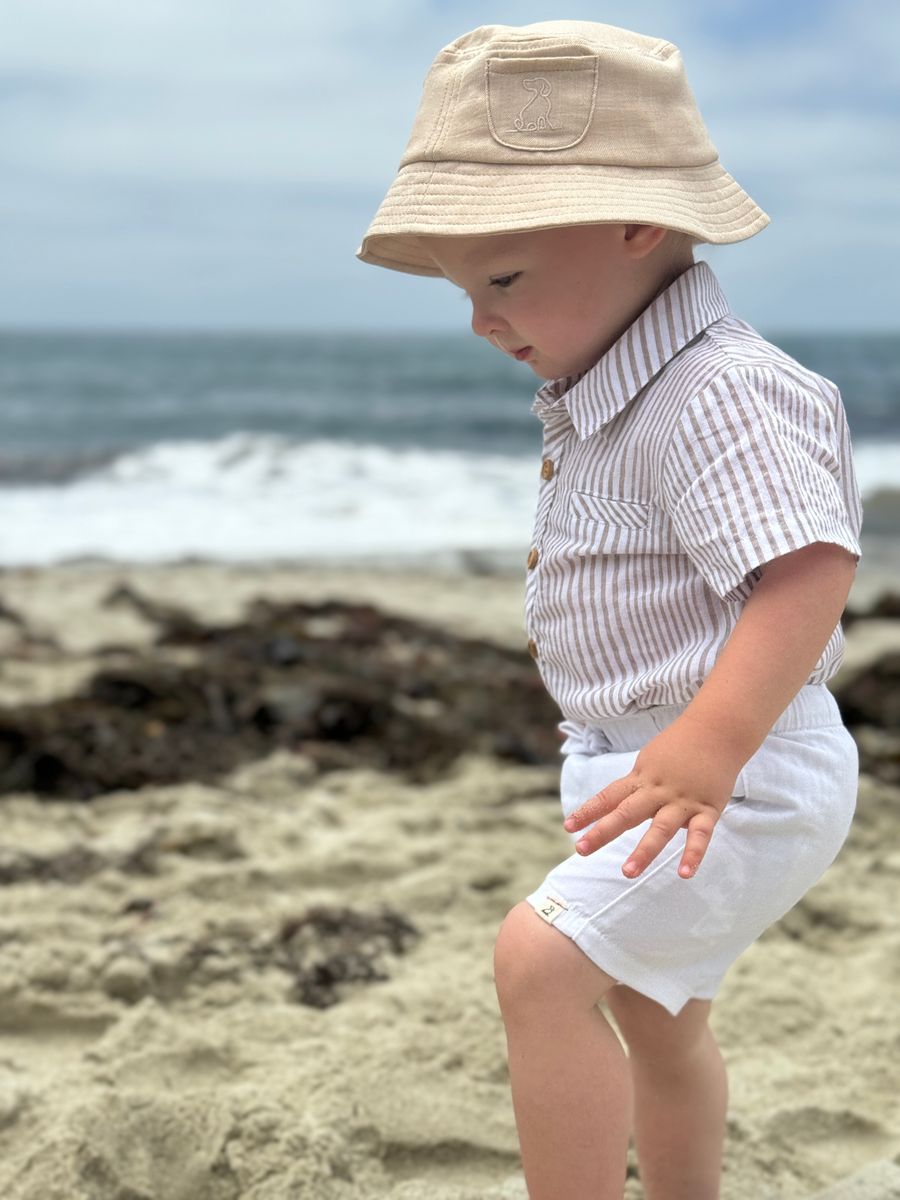 Cream/White Stripe Helford Woven Onesie