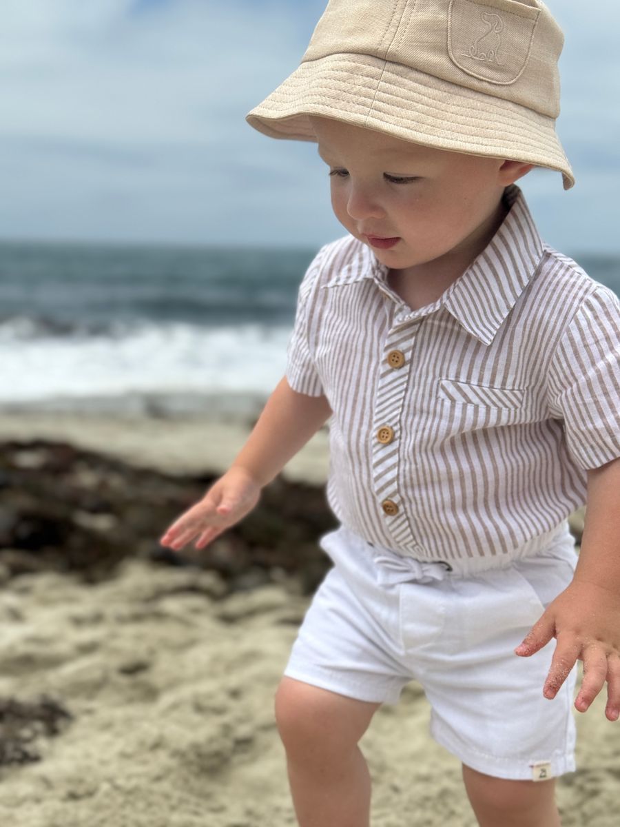 Cream/White Stripe Helford Woven Onesie