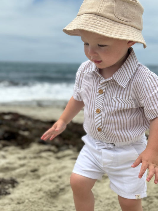 Cream/White Stripe Helford Woven Onesie