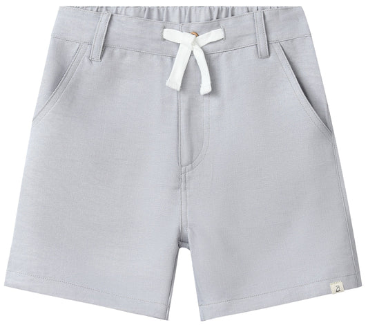 Light gray shorts with a white drawstring on a white background