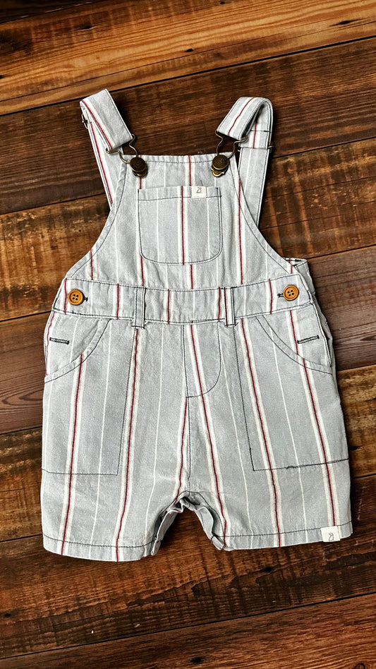 Galleon Chambray/Red Stripe Woven Overalls