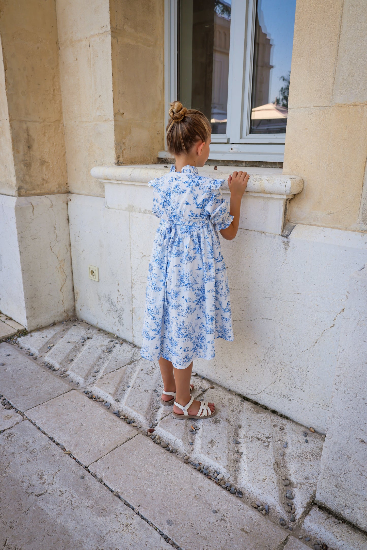 Aoki Dress-Blue Toile | Short Sleeve