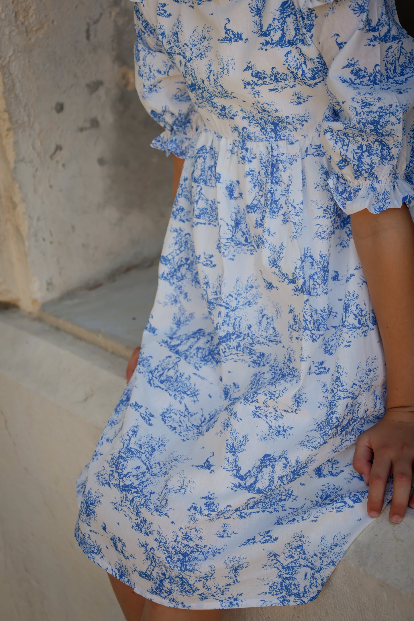 Aoki Dress-Blue Toile | Short Sleeve