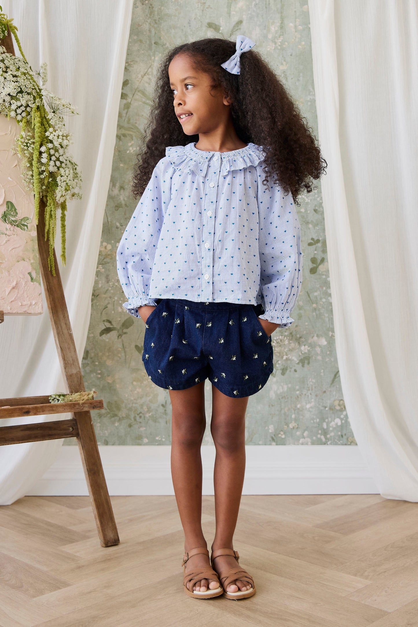 Organic Cotton Bellamy Blouse - Mon Amour Stripe Indigo by Jamie Kay