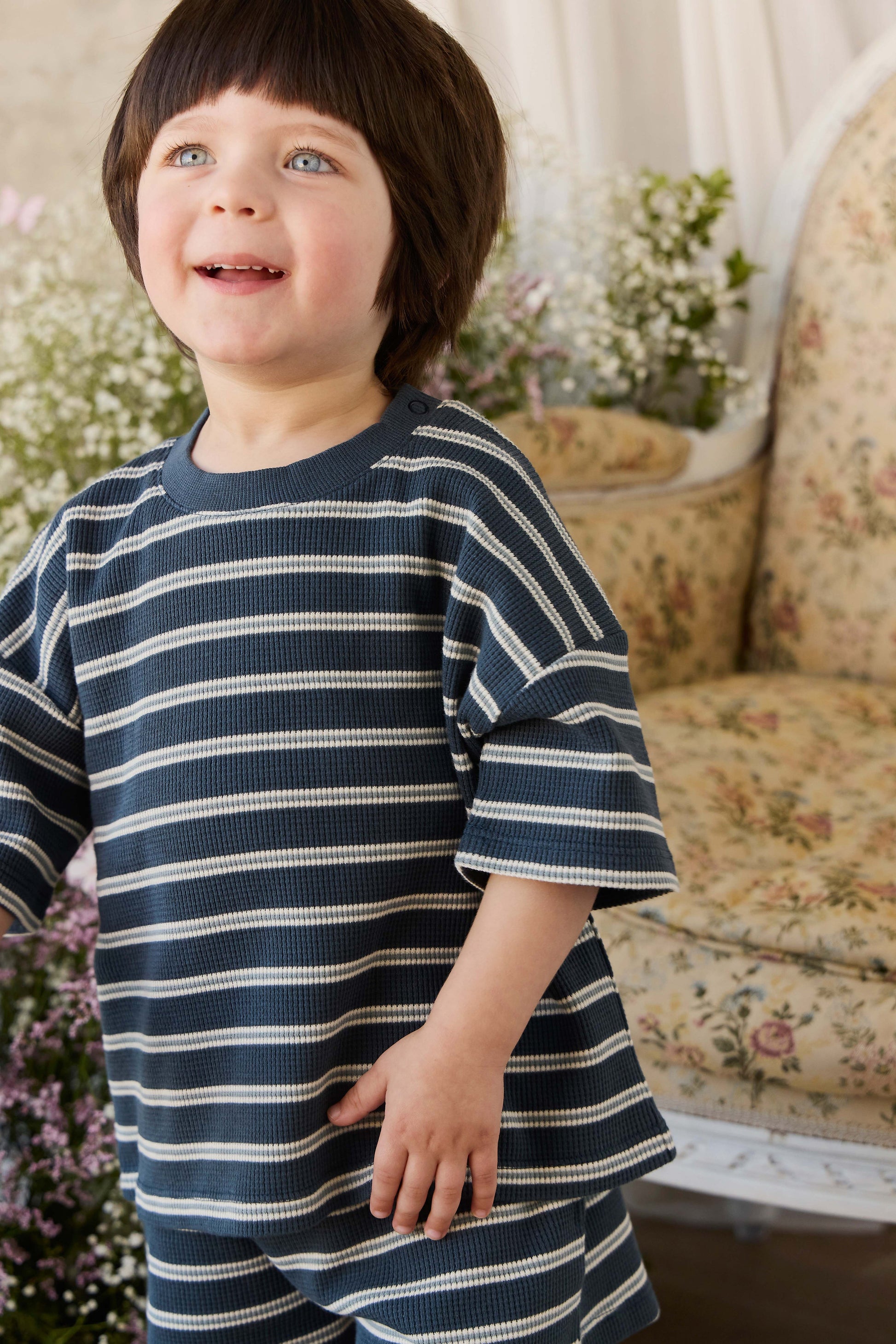 Organic Cotton Waffle Leith Tee - Dreamer Stripe Captain by Jamie Kay