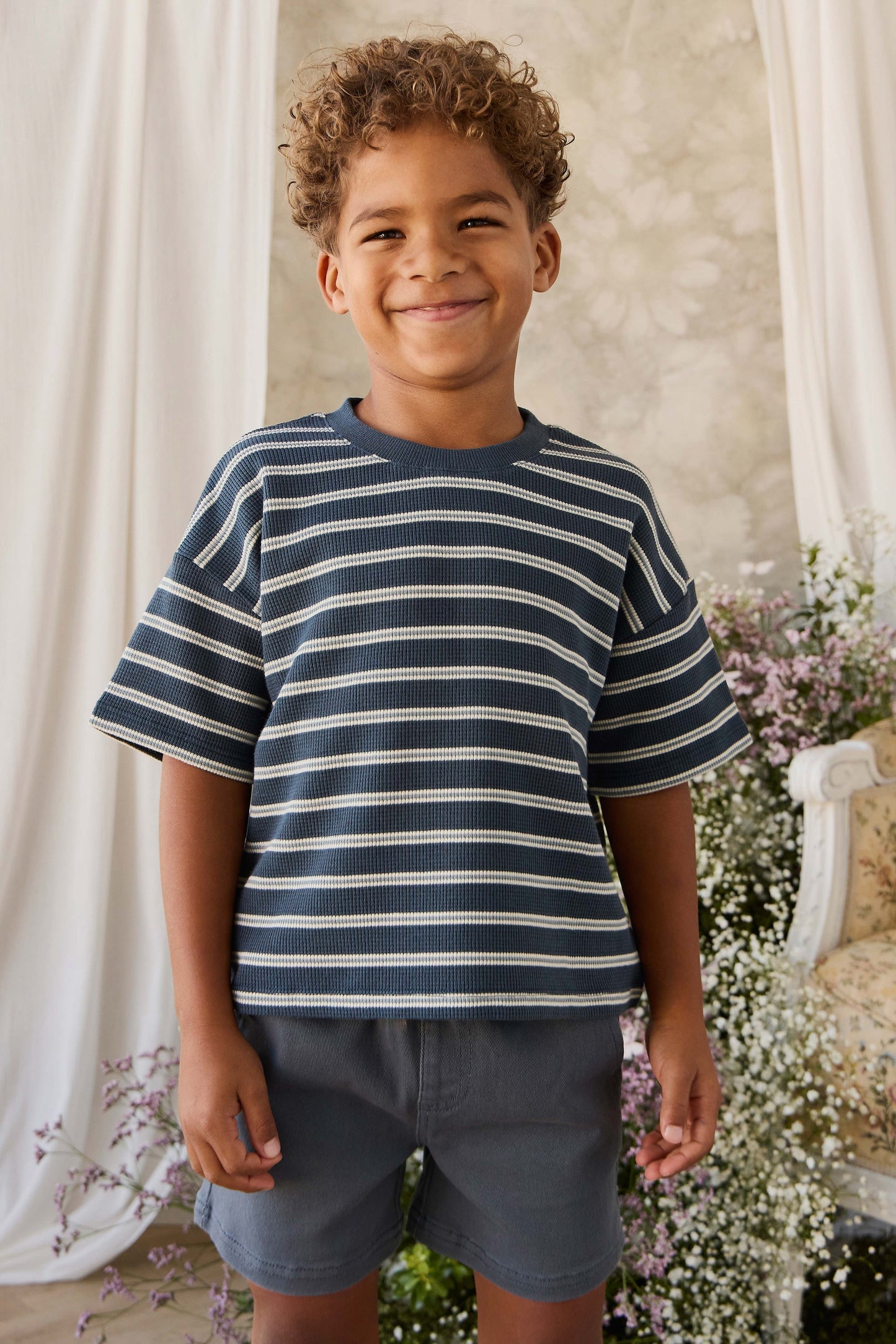 Organic Cotton Waffle Leith Tee - Dreamer Stripe Captain by Jamie Kay