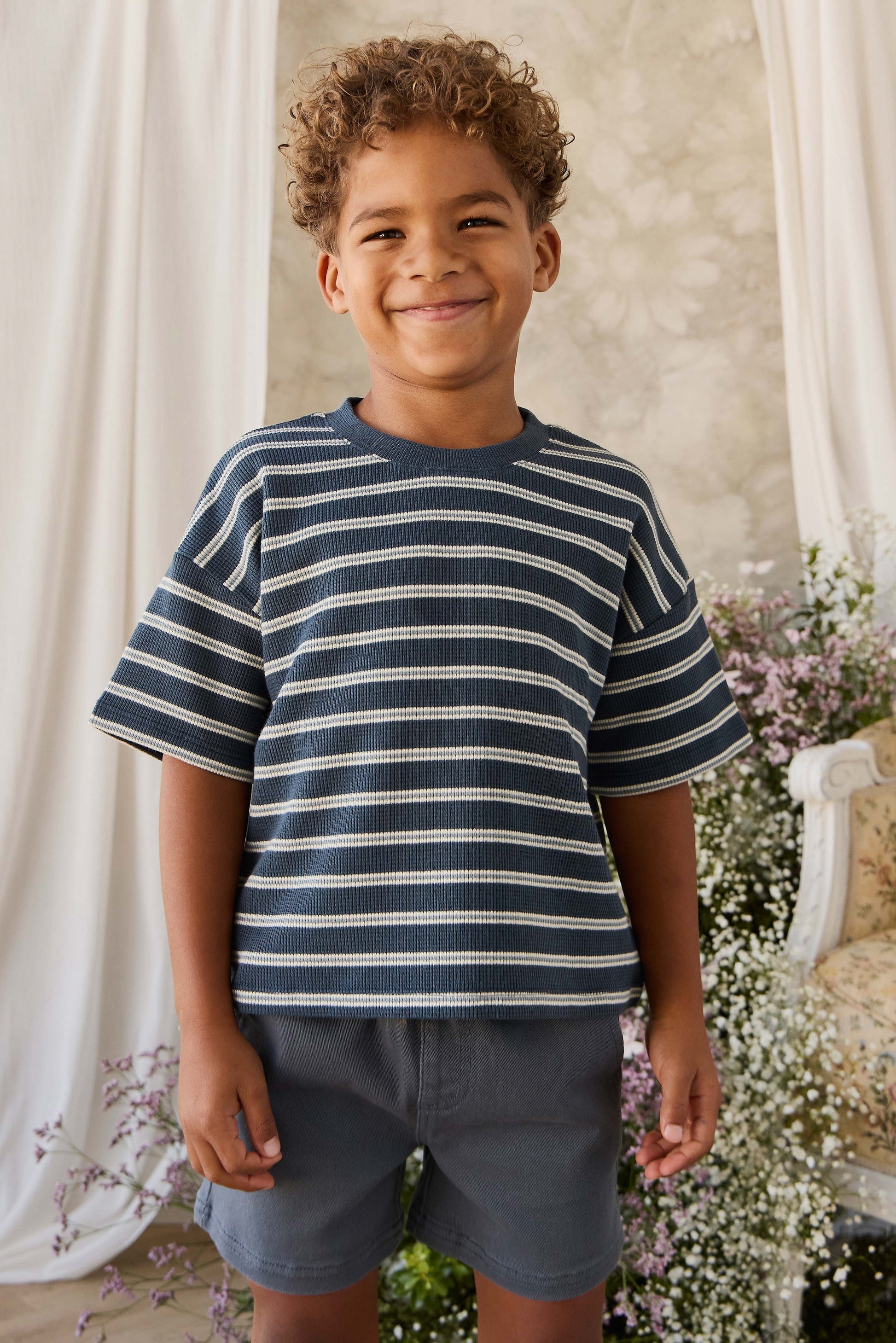 Organic Cotton Waffle Leith Tee - Dreamer Stripe Captain by Jamie Kay