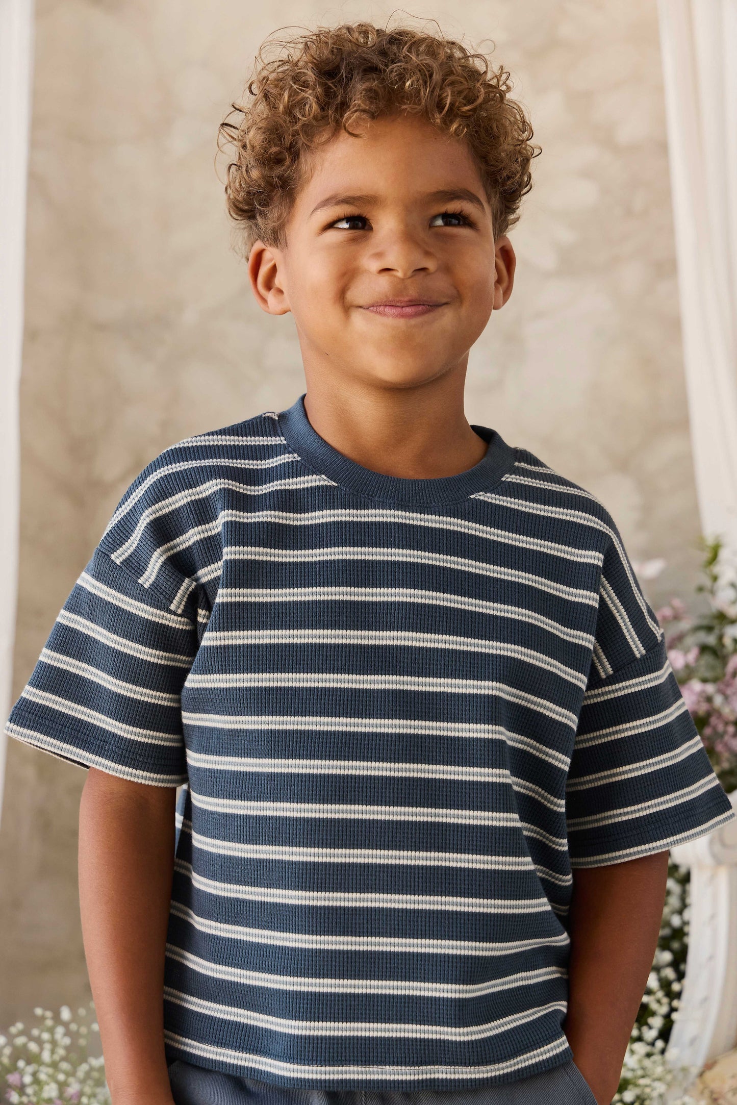 Organic Cotton Waffle Leith Tee - Dreamer Stripe Captain by Jamie Kay