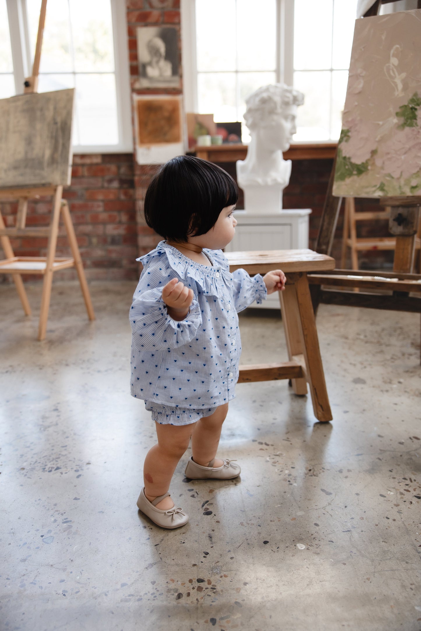 Organic Cotton Bellamy Blouse - Mon Amour Stripe Indigo by Jamie Kay